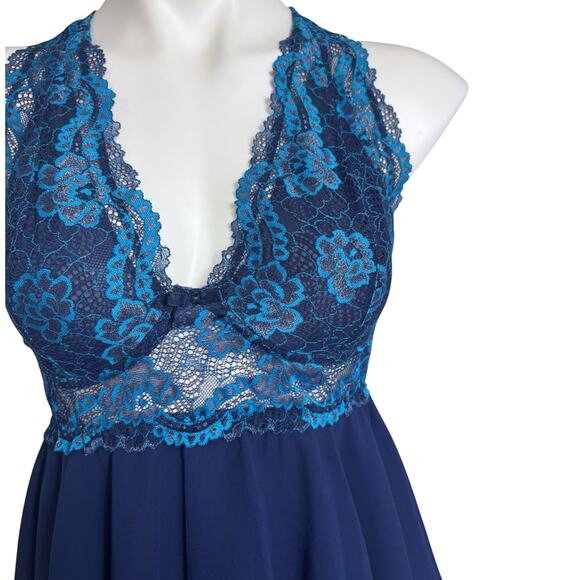 Early 2000s Fairy Coquette Blue Lace Babydoll Slip Dress Layered Chiffon - Picture 8 of 16